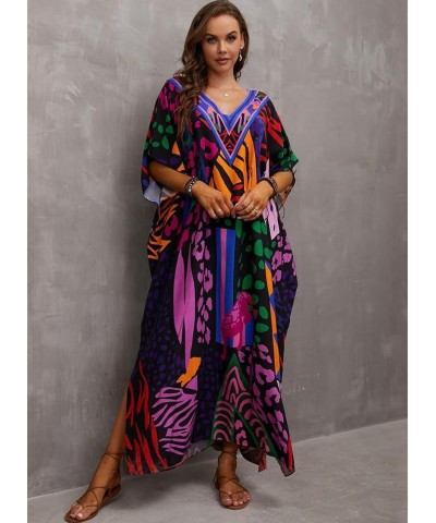 Kaftan Dresses for Women Plus Size Lightweight Swimsuit Cover up Batwing Sleeve Print Loungewear Beach Robe Muticolor $19.24 ...