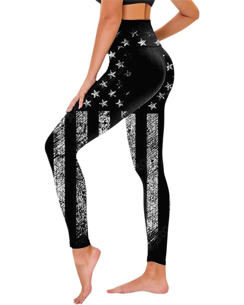 Women's Yoga Legging 4th of July American Flag Stars and Stripes Patriotic Pants High Waist Workout Running Sport Tights Z5-b...