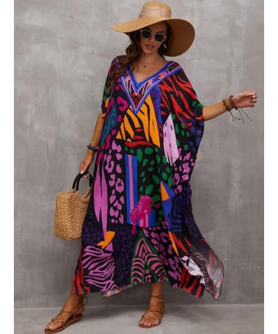 Kaftan Dresses for Women Plus Size Lightweight Swimsuit Cover up Batwing Sleeve Print Loungewear Beach Robe Muticolor $19.24 ...