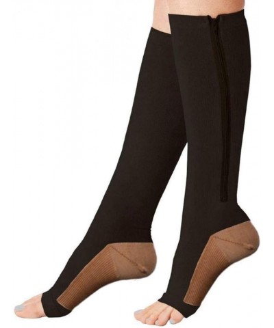 Zipper Compression Socks (1 Pair) For Men Women Sports Medical Yoga Black/Copper $12.29 Activewear