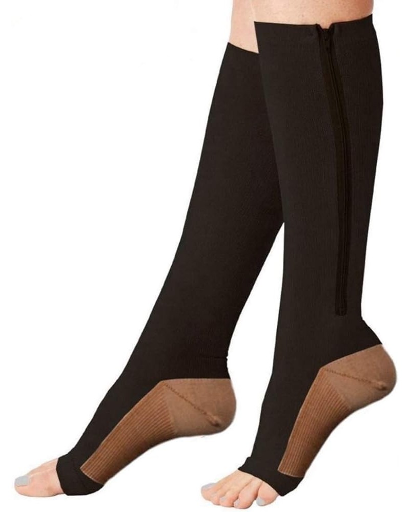 Zipper Compression Socks (1 Pair) For Men Women Sports Medical Yoga Black/Copper $12.29 Activewear