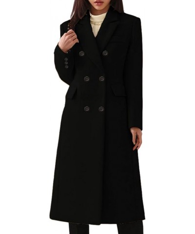 2023 Fashion Winter Jacket Women's Fashion Casual Long Double Breasted Solid Woolen Coat With Pockets Woolen Coat Black $23.4...