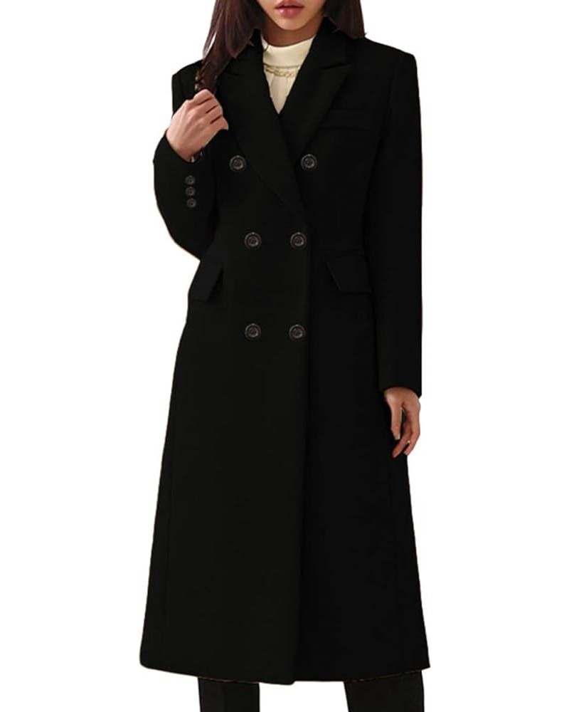 2023 Fashion Winter Jacket Women's Fashion Casual Long Double Breasted Solid Woolen Coat With Pockets Woolen Coat Black $23.4...