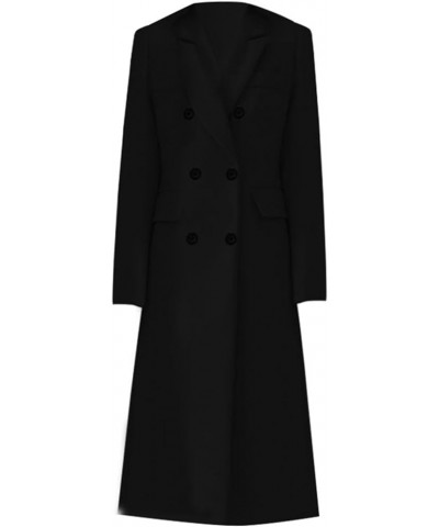 2023 Fashion Winter Jacket Women's Fashion Casual Long Double Breasted Solid Woolen Coat With Pockets Woolen Coat Black $23.4...