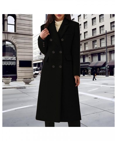 2023 Fashion Winter Jacket Women's Fashion Casual Long Double Breasted Solid Woolen Coat With Pockets Woolen Coat Black $23.4...