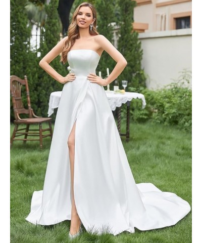 Strapless Satin Wedding Dresses for Bride Sleeveless Bridal Dresses Mermaid Prom Ball Gown for Women with Slit Peacock Blue $...