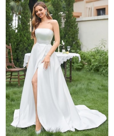 Strapless Satin Wedding Dresses for Bride Sleeveless Bridal Dresses Mermaid Prom Ball Gown for Women with Slit Peacock Blue $...