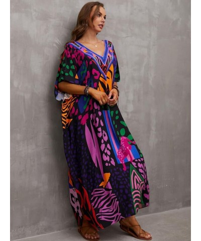 Kaftan Dresses for Women Plus Size Lightweight Swimsuit Cover up Batwing Sleeve Print Loungewear Beach Robe Muticolor $19.24 ...