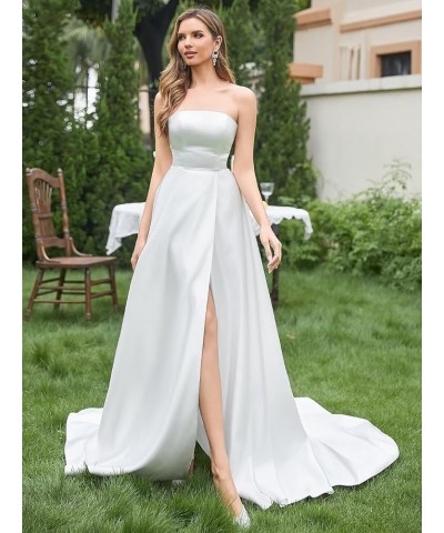 Strapless Satin Wedding Dresses for Bride Sleeveless Bridal Dresses Mermaid Prom Ball Gown for Women with Slit Peacock Blue $...