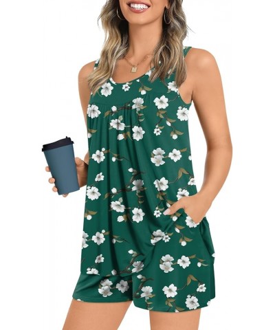 2024 Summer 2 Piece Womens Pajama Sets Sleeveless Casual Lounge Sleepwear Ladies Pjs Sets with Pocket Green Begonia Floral $1...