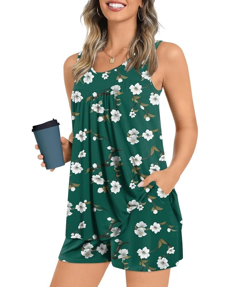 2024 Summer 2 Piece Womens Pajama Sets Sleeveless Casual Lounge Sleepwear Ladies Pjs Sets with Pocket Green Begonia Floral $1...