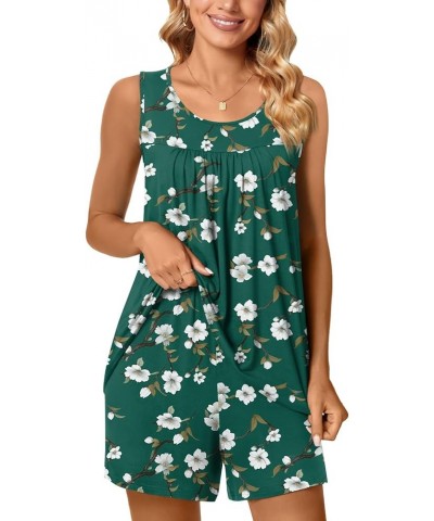 2024 Summer 2 Piece Womens Pajama Sets Sleeveless Casual Lounge Sleepwear Ladies Pjs Sets with Pocket Green Begonia Floral $1...