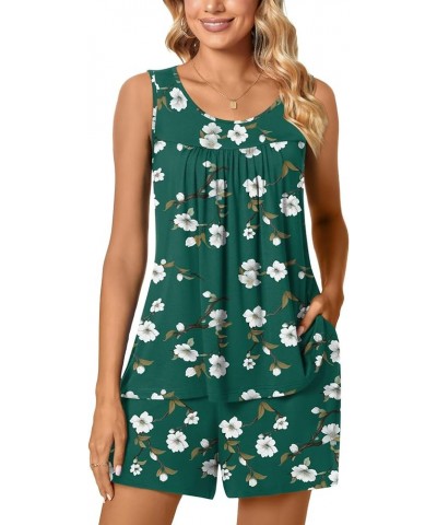 2024 Summer 2 Piece Womens Pajama Sets Sleeveless Casual Lounge Sleepwear Ladies Pjs Sets with Pocket Green Begonia Floral $1...