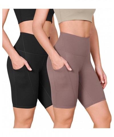 ODLEX 2-Pack High Waist Workout Shorts for Women - 6" / 8" Tummy Control Gym Athletic Biker Shorts 8 inches-Pockets Black+pur...