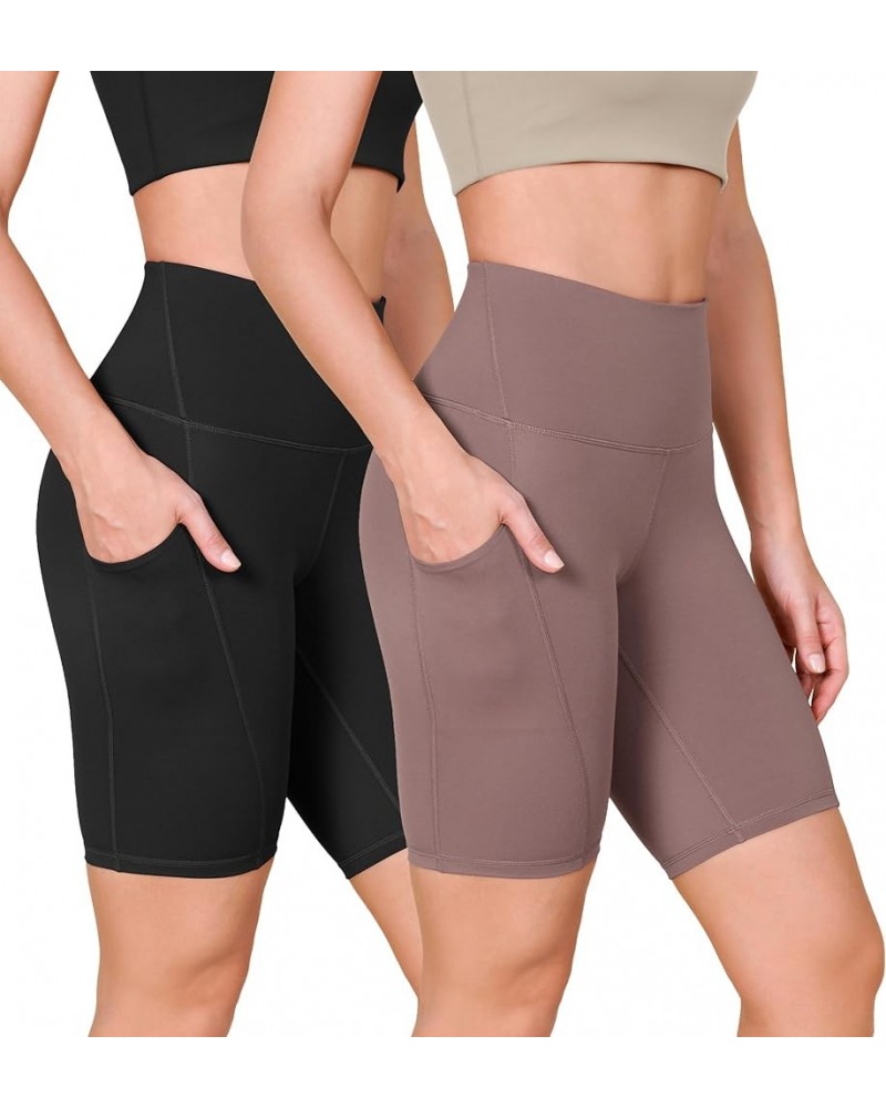 ODLEX 2-Pack High Waist Workout Shorts for Women - 6" / 8" Tummy Control Gym Athletic Biker Shorts 8 inches-Pockets Black+pur...