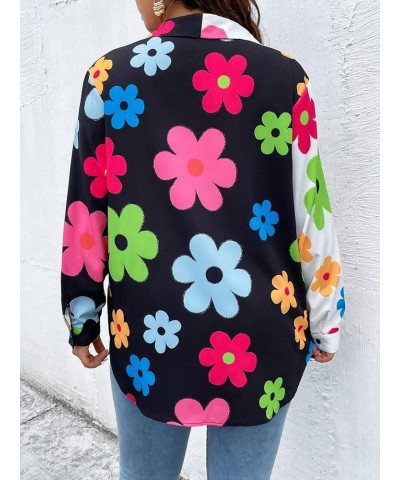 Women's Colorblock Button Up Shirt Collared Long Sleeve Blouse Top Multicolor Floral $11.50 Blouses