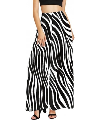 Womens Casual Wide Leg Long Lounge Pant Trousers, Monet Art Elastic High Waisted Palazzo Trousers Plus Size Clubwear Zebra St...