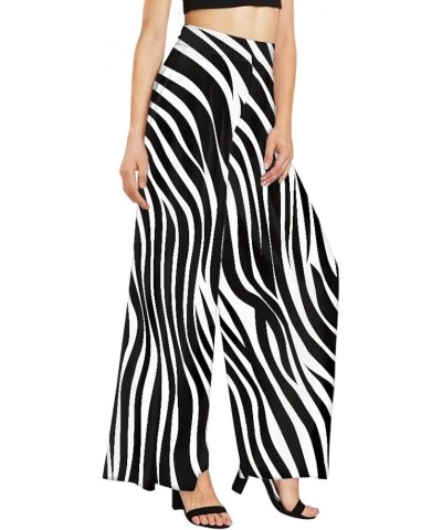 Womens Casual Wide Leg Long Lounge Pant Trousers, Monet Art Elastic High Waisted Palazzo Trousers Plus Size Clubwear Zebra St...