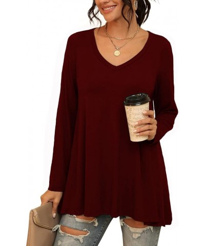 Womens Casual Flattering Long Sleeve Dressy Casual Comfy Blouse Loose Fit Flowy Tunic Tops S_burgundy $13.63 Tops