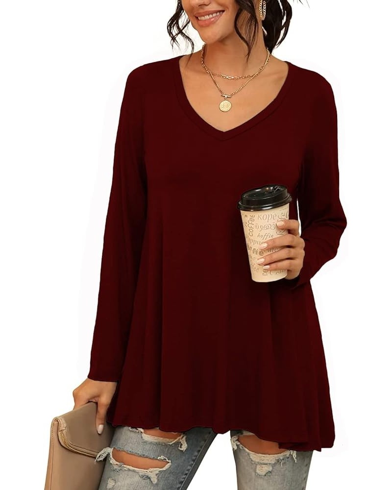 Womens Casual Flattering Long Sleeve Dressy Casual Comfy Blouse Loose Fit Flowy Tunic Tops S_burgundy $13.63 Tops