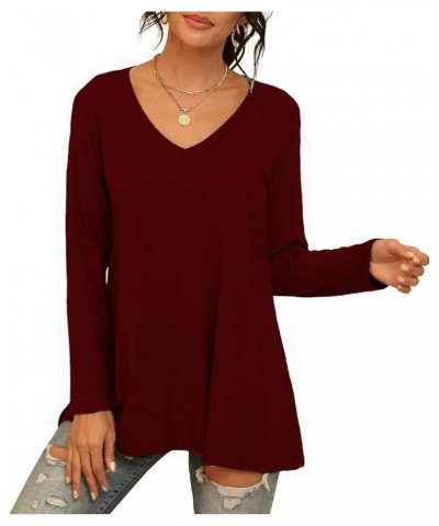 Womens Casual Flattering Long Sleeve Dressy Casual Comfy Blouse Loose Fit Flowy Tunic Tops S_burgundy $13.63 Tops