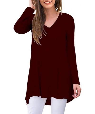 Womens Casual Flattering Long Sleeve Dressy Casual Comfy Blouse Loose Fit Flowy Tunic Tops S_burgundy $13.63 Tops