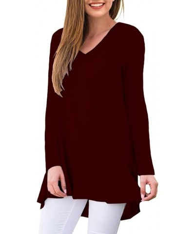 Womens Casual Flattering Long Sleeve Dressy Casual Comfy Blouse Loose Fit Flowy Tunic Tops S_burgundy $13.63 Tops