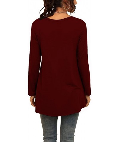 Womens Casual Flattering Long Sleeve Dressy Casual Comfy Blouse Loose Fit Flowy Tunic Tops S_burgundy $13.63 Tops