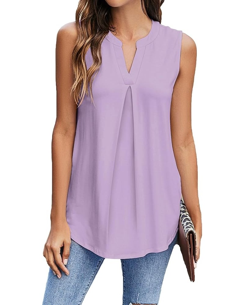 Womens Tank Tops V Neck Sleeveless Summer Shirts Loose Casual Tops Blouses (S-3XL) Light Purple $11.00 Tanks