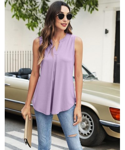 Womens Tank Tops V Neck Sleeveless Summer Shirts Loose Casual Tops Blouses (S-3XL) Light Purple $11.00 Tanks