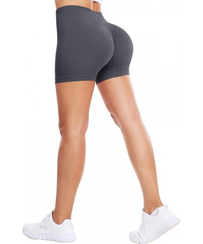 Workout Shorts for Women - Scrunch Butt Lifting High Waisted Seamless Ribbed Booty Biker Shorts for Gym Yoga Dark Grey $11.44...