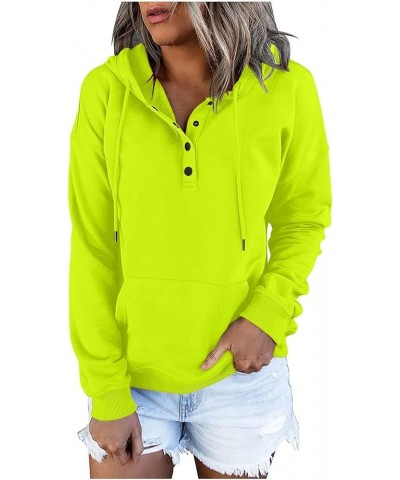 Women's Fashion Hoodies Sweatshirts Cute Fall Tops Drawstring Button Collar Pullover Casual Long Sleeve Hooded Shirts A07-yel...