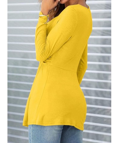 Women V-Neck Front Knotted Blouse Shirt Long Sleeve Elegant Casual T-Shirt Solid Color Pullover Tops B33-yellow $20.99 Tops