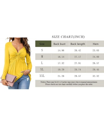 Women V-Neck Front Knotted Blouse Shirt Long Sleeve Elegant Casual T-Shirt Solid Color Pullover Tops B33-yellow $20.99 Tops