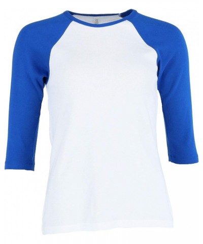 Bella Women's Three Quarter Sleeve Raglan Tee, Medium, White/Royal $9.51 Tops