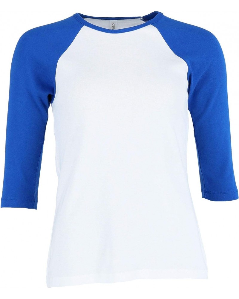 Bella Women's Three Quarter Sleeve Raglan Tee, Medium, White/Royal $9.51 Tops