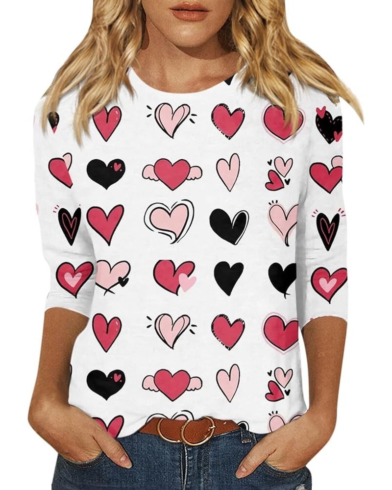 Valentine's Day Shirts for Women Heart Printed 3/4 Sleeve Tops Blouses Dressy Casual Crew Neck Holiday T-Shirts 28-white $9.1...