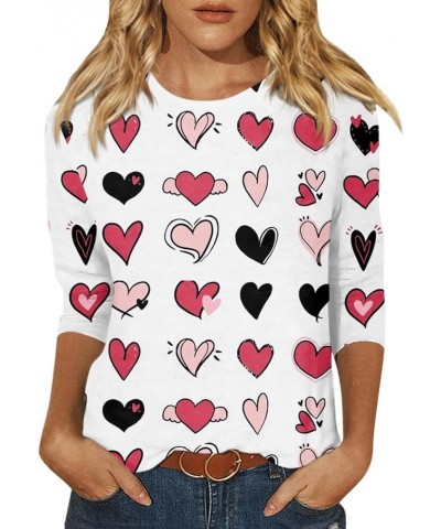 Valentine's Day Shirts for Women Heart Printed 3/4 Sleeve Tops Blouses Dressy Casual Crew Neck Holiday T-Shirts 28-white $9.1...